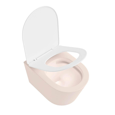 Mondiaz LAVIE WC suspendu – sans bride – 36 x 53 cm – avec abattant softclose – Rosee (rose), abattant Talc (blanc)