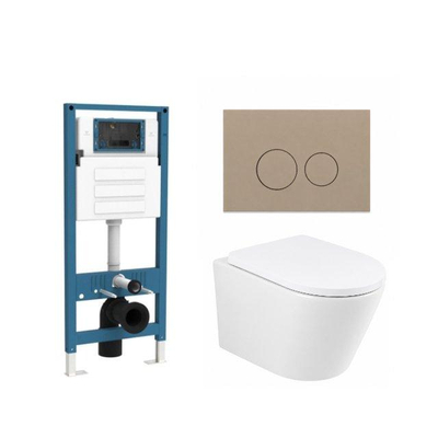 QeramiQ Dely Ensemble WC - réservoir encastré Qeramiq Flush - abattant 35mm - plaque de commande taupe en plastique - boutons ronds - blanc brillant