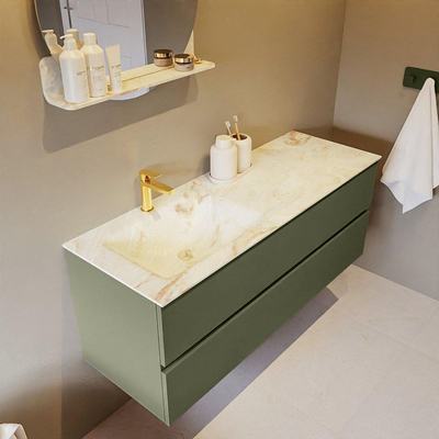 MONDIAZ VICA-DLUX Ensemble meuble de salle de bains - 130cm - sous-meuble army - 2 tiroirs - lavabo encastré cloud gauche - 1 trou de robinet - version haute 60cm - frape