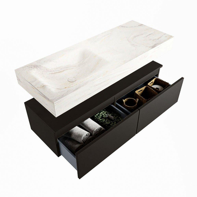 Mondiaz ALAN-DLUX Ensemble de meuble - 120cm - meuble Urban mat - 2 tiroirs - Lavabo Cloud Ostra suspendu - vasque gauche - 0 trous de robinet