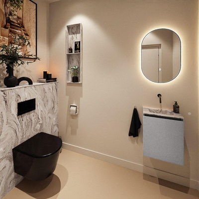 MONDIAZ TURE-DLUX Meuble toilette - 40cm - Plata - EDEN - vasque Glace - position centrale - sans trou de robinet