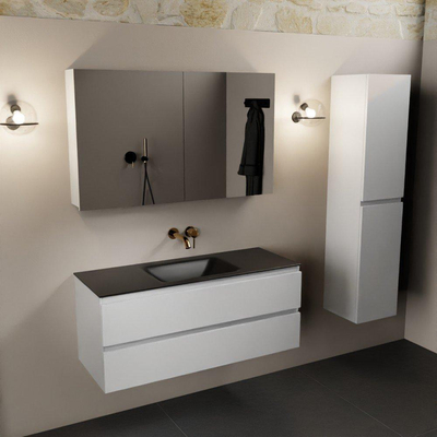 Mondiaz Aivy badmeubelset - 120x45x50cm - 0 kraangaten - 1 wasbak urban Solid surface - Midden - 2 lades - Met spiegelkast - MDF Talc