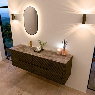 Mondiaz CIRO-DLUX Badkamermeubelset - 160x45x50cm - Solid surface wastafel Oza - 1 wasbak Links - 1 kraangat - 4 lades - Shadow