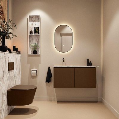 MONDIAZ TURE-DLUX Meuble toilette - 100cm - Rust - EDEN - vasque Glace - position gauche - sans trou de robinet