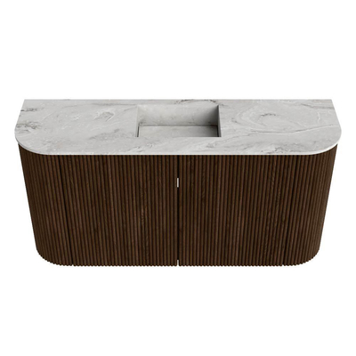 Mondiaz JOYA-DLUX 83.2cm toiletmeubel - ronding links en rechts kleur Walnut - Wastafel FAYE positie Midden 1 kraangat kleur Glace.