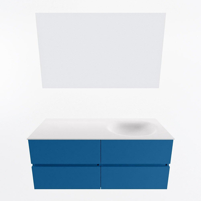 Mondiaz VICA ensemble de meuble de salle de bain - 120cm - meuble sous-vasque jeans - 4 tiroirs - lavabo moon droite - 1 trou de robinet - couleur talc - miroir LED - version XL 60cm haut