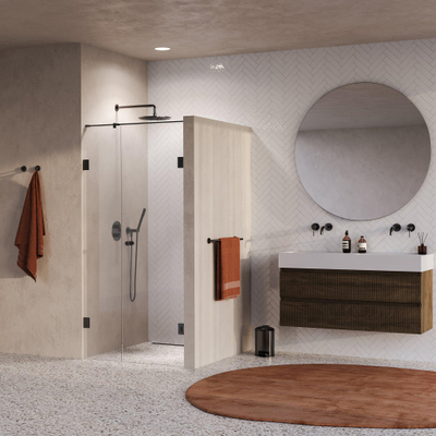 BRAUER Void Carving Porte de niche - 2 pièces - 100x200cm - porte battante 60cm côté mur - revêtement verre - réversible - verre clair - PVD gunmetal brossé