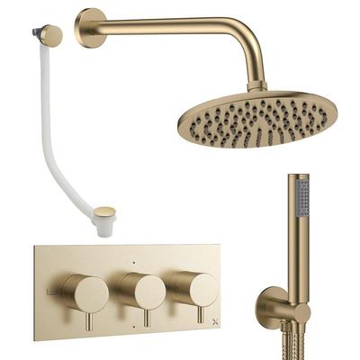 Crosswater MPRO Ensemble de douche pluie encastré - 3 poignées - vidage de baignoire - pomme de douche 20 cm - douchette à main - bras mural - laiton brossé