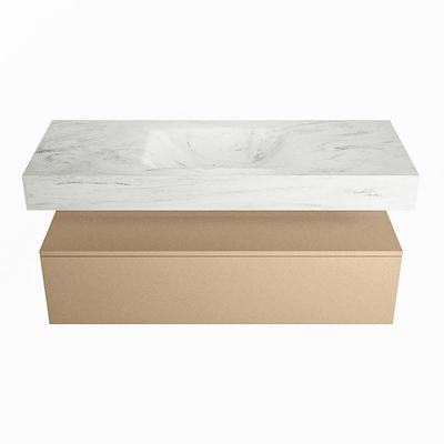 Mondiaz ALAN-DLUX Ensemble de meuble - 120cm - meuble Oro mat - 1 tiroir - Lavabo Cloud Opalo suspendu - vasque Centre - 1 trou de robinet