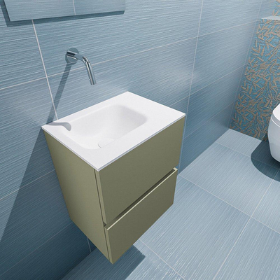 MONDIAZ ADA Toiletmeubel 40x30x50cm met 0 kraangaten 2 lades army mat Wastafel Lex links Solid Surface Wit