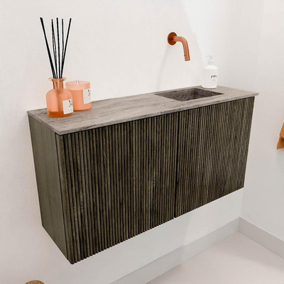 Mondiaz JOYA-DLUX 80cm toiletmeubel - kleur Shadow - Wastafel FAYE positie Rechts Zonder kraangat kleur Oza.
