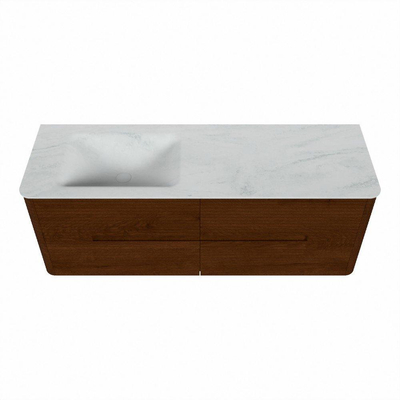 Mondiaz CIRO-DLUX Badkamermeubelset - 140x45x50cm - Solid surface wastafel Opalo - 1 wasbak Links - zonder kraangaten - 4 lades - Ruby