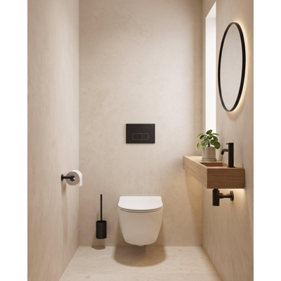 Pack WC QeramiQ Dely Swirl Compact - réservoir encastrable Geberit UP320 - avec bâti-support Burda - abattant slim - plaque de commande en plastique anthracite mat - boutons rectangulaires - blanc brillant
