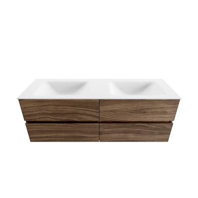 Mondiaz VICA 140cm meubles de salle de bains Mocha 4 tiroirs. Lavabo CLOUD Double sans trou pour robinet, couleur Talc.