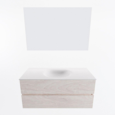 Mondiaz VICA ensemble de meuble de salle de bain - 110cm - meuble sous-vasque en aggloméré - 2 tiroirs - lavabo moon milieu - 1 trou de robinet - couleur talc - miroir LED - version XL 60cm de haut