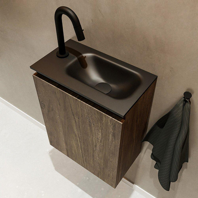 Mondiaz TURE Meuble lave-mains 40x23x50cm 1 trou de robinet 1 porte Dark brown mat Lavabo Eden Droite Solid Surface Noir