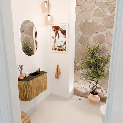 Mondiaz JOYA 61.6cm toiletmeubel - ronding links kleur Oak - Wastafel FAYE positie Rechts 1 kraangat kleur Urban.