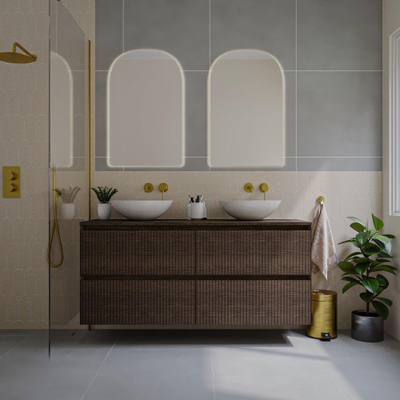 Saniclass Holz Atelier Meuble sous lavabo - 160x45x60cm - 4 tiroirs - Chêne charcoal