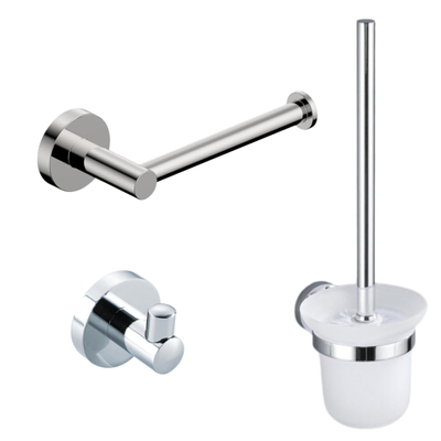 Fortifura Calvi Toiletset - toiletborstelhouder - open - handdoekhaak - toiletrolhouder - zonder klep - hoogglans chroom
