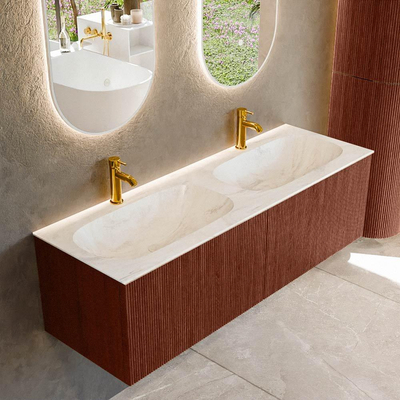 Mondiaz KURVE-DLUX Badkamermeubelset - 140x46x40cm - 2 lade - wastafel solid surface - dubbel - 2 kraangaten - Ruby