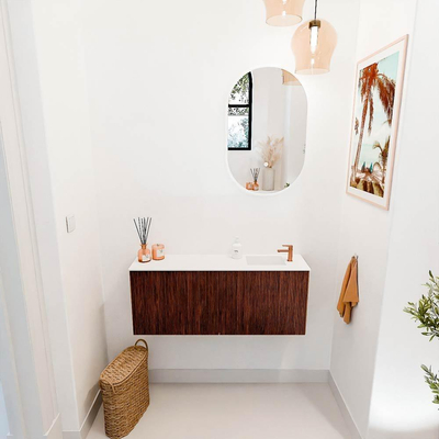 Mondiaz JOYA 100cm toiletmeubel - kleur Ruby - Wastafel FAYE positie Rechts 1 kraangat kleur Talc.