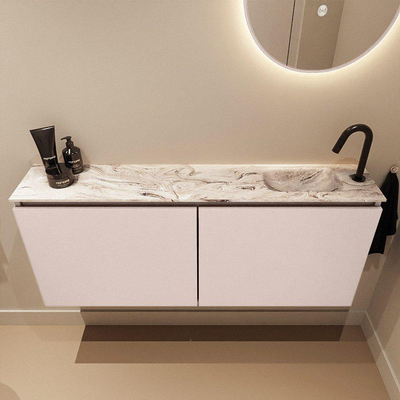 MONDIAZ TURE-DLUX Meuble toilette - 120cm - Rosee - EDEN - vasque Glace - position droite - 1 trou de robinet
