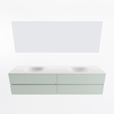 Mondiaz VICA ensemble de meuble de salle de bain - 200cm - meuble sous-vasque greey - 4 tiroirs - lavabo moon double - sans trous de robinet - couleur talc - miroir LED - version XL 60cm de haut