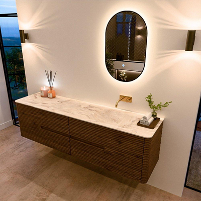 Mondiaz CIRO-DLUX Badkamermeubelset - 180x45x50cm - Solid surface wastafel Frappe - 1 wasbak Rechts - zonder kraangaten - 4 lades - Dusk