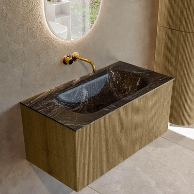 Mondiaz KURVE-DLUX Badkamermeubelset - 90x46x40cm - 1 lade - wastafel solid surface - midden - zonder kraangat - Dusk