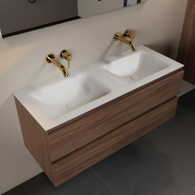 Mondiaz AIVY Ensemble de meuble - 120x45x50cm - 0 trous de robinet - 2 vasques Talc Solid surface - Gauche et droite - 2 tiroirs - avec miroir - Melamine Mocha