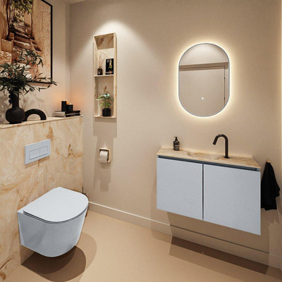 MONDIAZ TURE-DLUX meuble de toilettes 80 cm Clay. EDEN vasque Frappe position milieu. Avec 1 trou de robinet.