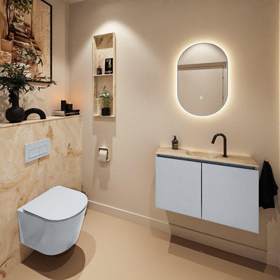 MONDIAZ TURE-DLUX Meuble toilette - 80cm - Clay - EDEN - vasque Frappe - position centrale - 1 trou de robinet