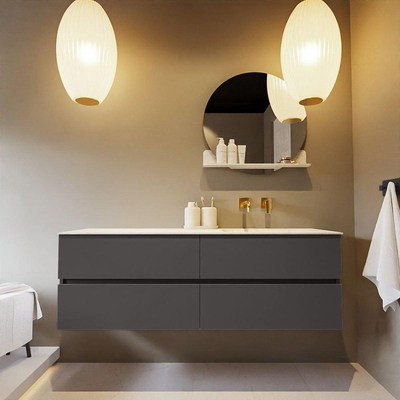 Mondiaz VICA-DLUX ensemble de meuble de salle de bain - 150cm - meuble sous-vasque gris foncé - 4 tiroirs - lavabo encastré cloud droite - sans trous de robinet - version haute de 60cm - opalo