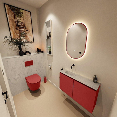 MONDIAZ TURE-DLUX Meuble toilette - 80cm - Fire - EDEN - vasque Opalo - position gauche - sans trou de robinet