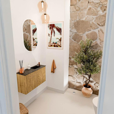 Mondiaz JOYA-DLUX 70cm toiletmeubel - kleur Oak - Wastafel FAYE positie Rechts 1 kraangat kleur Lava.