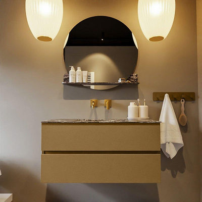 Mondiaz VICA-DLUX Ensemble de meuble de salle de bain - 100cm - meuble sous-vasque oro - 2 tiroirs - lavabo encastrée cloud milieu - sans trous de robinet - version haute de 60cm - lave