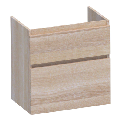 BRAUER Delight meuble sous-lavabo peu profond - 60x39x60cm - 2 tiroirs à fermeture douce - sans poignées - 1 découpe pour siphon - chêne massif - chêne à lattes blanc