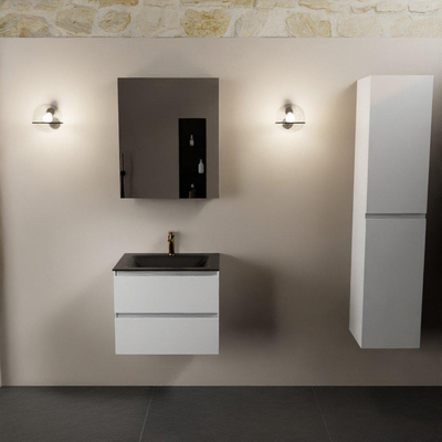 Mondiaz AIVY Ensemble de meuble - 60x45x50cm - 1 trou de robinet - 1 vasque Urban Solid surface - Centre - 2 tiroirs - avec armoire de toilette - MDF Talc