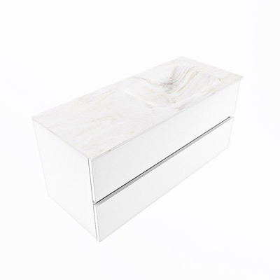 Mondiaz VICA-DLUX Ensemble de meuble de salle de bain - 110cm - meuble sous-vasque talc - 2 tiroirs - lavabo encastré cloud droite - sans trous de robinet - version haute de 60cm - ostra