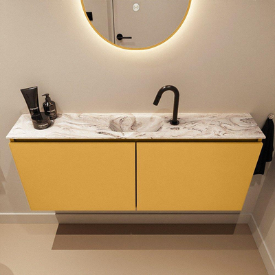 MONDIAZ TURE-DLUX Meuble toilette - 120cm - Ocher - EDEN - vasque Glace - position centrale - 1 trou de robinet