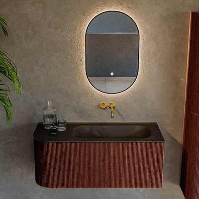 Mondiaz KURVE Badkamermeubelset - 105x46x40cm - 1 lade - 1 deur - wastafel solid surface - rechts - zonder kraangat - Ruby