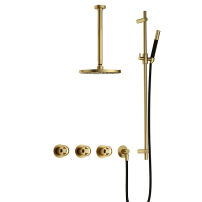 Hotbath Cobber @Work Regendoucheset - inbouw - 30cm plafondarm - 20cm ronde hoofddouche - staafhanddouche - glijstang - Geborsteld messing PVD