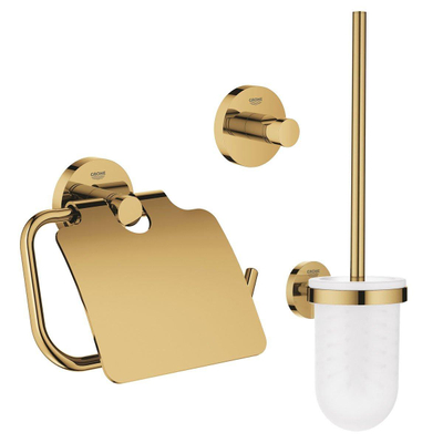 GROHE Essentials Ensemble d’accessoires de toilette 3 pièces avec porte-balai de WC, patère et dérouleur de papier toilette avec clapet Cool Sunrise