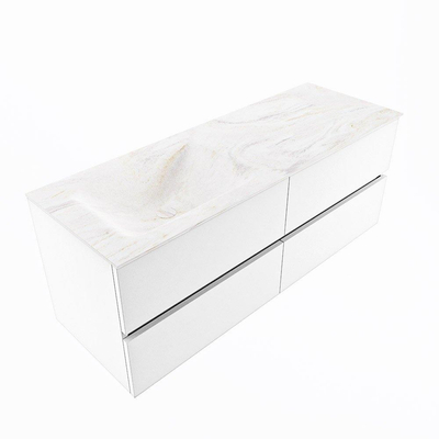 Mondiaz VICA-DLUX ensemble de meuble de salle de bain - 130cm - meuble sous-vasque talc - 4 tiroirs - lavabo encastré cloud gauche - sans trous de robinet - version haute de 60cm - ostra