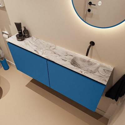 MONDIAZ TURE-DLUX 120cm meuble de toilettes Jeans. EDEN lavabo Glace position droite. Sans trou de robinet.