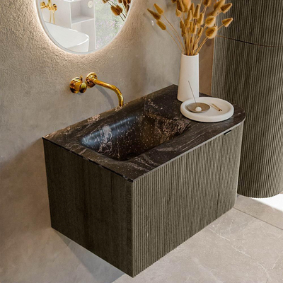 Ensemble de meuble de salle de bain Mondiaz KURVE-DLUX - 75x46x40cm - 1 tiroir - 1 porte - lavabo en solid surface - gauche - sans trou de robinet - Shadow