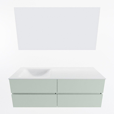 Mondiaz VICA ensemble de meuble de salle de bain - 140cm - meuble sous-vasque greey - 4 tiroirs - lavabo cloud gauche - 1 trou de robinet - couleur talc - miroir LED - version XL 60cm haut