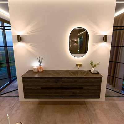 Mondiaz CIRO-DLUX Ensemble de meubles de salle de bains - 170x45x50cm - lavabo en solid surface Lava - 1 vasque à droite - sans trous de robinet - 4 tiroirs - Shadow