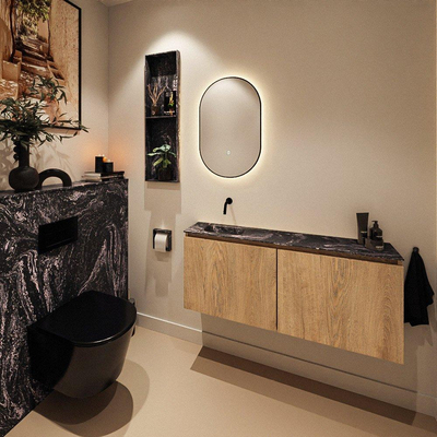 MONDIAZ TURE-DLUX Meuble WC 120 cm Washed Oak. Lavabo EDEN Lava position gauche. Sans trou de robinet.