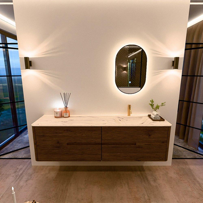 Mondiaz CIRO-DLUX Badkamermeubelset - 180x45x50cm - Solid surface wastafel Nata - 1 wasbak Rechts - 1 kraangat - 4 lades - Dusk
